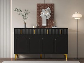 Nowoczesny bufet - 2 przeszklone drzwi z 4 szufladami i regulowanymi półkami - Czarny