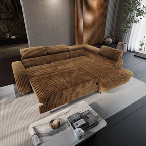 Masseno Narożnik VELISS z funkcją spania i pojemnikiem na pościel Rozkładana sofa do Salonu - Miedziany, TILIA 56