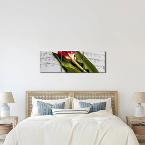 Obraz czerwonego tulipana (z zegarem) (90x30 cm)