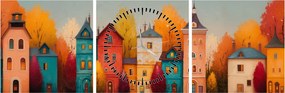 Obraz - Jesienna wieś (z zegarem) (90x30 cm)