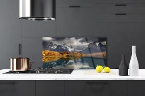 Szkło do Kuchni na Ścianę Odbicie Gór w Lustrze Wody