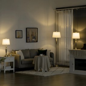 HOMCOM Zestaw 3 Lamp Srebrno Białe 1 Lampa Podłogowa 2 Lampy Stołowe Wykończenie Tkaninowe 38x38x158cm | Aosom PL