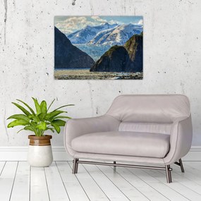 Obraz na szkle krajobrazu z górami (70x50 cm)