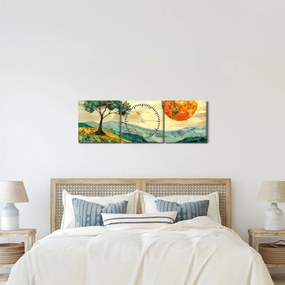 Obraz - Ilustracja krajobrazu (z zegarem) (90x30 cm)