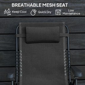 Outsunny Składany leżak ogrodowy z poduszką, z 5-stopniową regulacją oparcia, odporny na ciężar do 120 kg, czarny