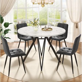 Zestaw 5 stołów i krzeseł do jadalni - 100 x 100 x 76 cm - blat stołu MDF + 4 krzesła welurowe - MDF + Metal - szary