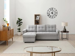 Kanapa narożna rozkładana dwustronna  z jasnoszarego materiału  DERAMOP