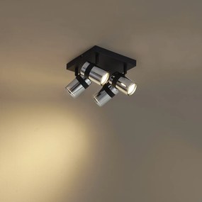 Czarny reflektor sufitowy z przydymionym szkłem, 4-punktowy, obrotowy i przechylny - Gianni