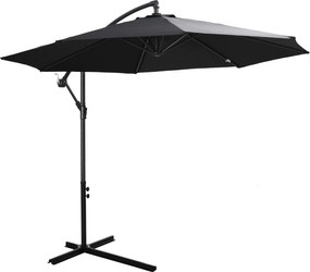 Outsunny Parasol na Wysięgniku z Korbką Ręczną Czarny Odpinany | Aosom PL