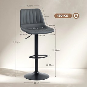 HOMCOM Zestaw 2 hokerów w stylu retro, z podnóżkiem, regulowane, 43 cm x49,5 cm x 111 cm