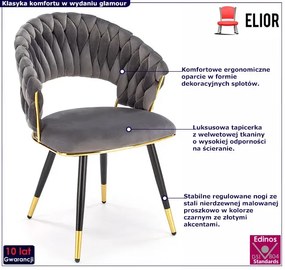 Krzesło welwetowe w stylu glamour popielaty + złoty - Mellifera