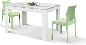 Stół drewniany, posągowe białe wykończenie, biała podstawa, rozkładany 140x90-220x90 - LIPARI