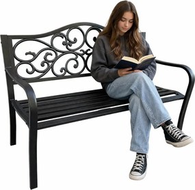 Czarna metalowa ławka z oparciem F2-T36