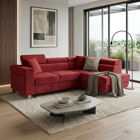 Narożnik z funkcją spania sprężyny faliste TORRE prawy Czerwony