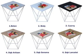 Minimalistyczny stolik druciany dąb sonoma + biały - Galapi 5X