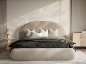 Beżowe tapicerowane łóżko dwuosobowe ze schowkiem ze stelażem 160x200 cm Maumere – Maison de Rêve