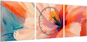 Obraz - Malowany kwiat (z zegarem) (90x30 cm)