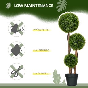 HOMCOM Sztuczny bukszpan duży 110 cm, UV-odporna roślina z 3 kulami do salonu, sypialni, biura, ogrodu | Aosom PL