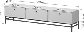 Szafka RTV Lorini 200 cm z szufladami - kaszmir / czarne uchwyty T-bar / stelaż