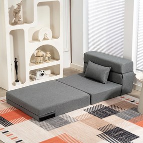 HOMCOM Sofa podłogowa, tapicerowana, przekształcalna w materac, pianka, poduszka, Szary | Aosom PL