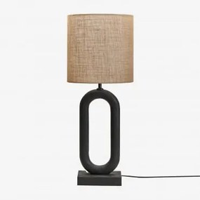 Lampa Stołowa Z Drewna Mango Tiberia Nizina Czarna & Beżowy Len Ø30 Cm - ↑30 Cm Arlina - Sklum