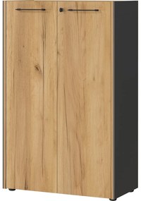 Antracytowo-naturalna szafka w dekorze dębu z zamkiem 75x120x40 cm Podium – Germania