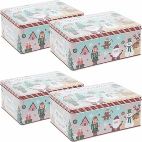 Zestaw 4 blaszanych pudełek świątecznych Holly Jolly, 22 × 16 × 9,1 cm, L