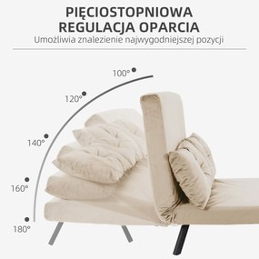HOMCOM Sofa 2 osobowa z funkcją spania aksamitna z 2 poduszkami w kolorze naturalnym beżowym czarnym | Aosom PL