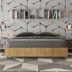 Łóżko wyposażone w stelaż z listwami z pojemnikiem 160x190 Dąb naturalny Nuamo