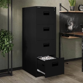 Metalowa szafka kartotekowa 46x62x132 cm Sara V4, czarna