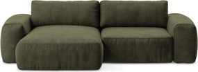 Zielony rozkładany narożnik z tkaniny szenilowej (lewostronny/z szezlongiem) Kuki – Makamii