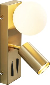 Nowoczesny mosiężny kinkiet 2-punktowy z regulacją i portem USB-C - Lesly