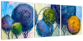 Obraz drzew kopułowych, obraz olejny (z zegarem) (90x30 cm)