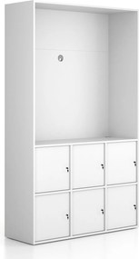 Szafka biurowa FRAME, 6x drzwi, z wnęką, 1299 x 450 x 2162 mm, zamek cylindryczny, biały