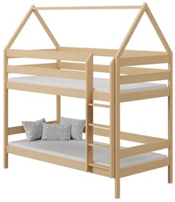 Skandynawskie łóżko piętrowe domek z naturalnego drewna, sosna - Delisa 3X 180x90 cm