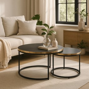 Zestaw Stolików Kawowych ARON 70 cm/50 cm Czarny Marmur Glamour