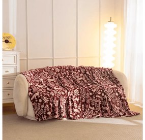 Mikropluszowy koc FOREST ANIMALS, bordowy Rozmiar: 200 x 220 cm