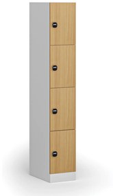 Szafka skrytkowa, 4 schowki, 1850 x 300 x 500 mm, zamek RFID, drzwi laminowane, buk