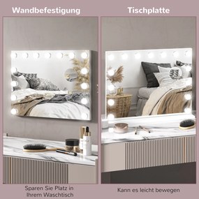 HOMCOM Kosmetyczne Lustro LED, 3 Tryby Światła, Ściemnialne, Sterowanie Dotykowe, USB, 58x48cm, Biały