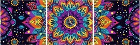 Obraz - Kalejdoskopowa mandala (z zegarem) (90x30 cm)