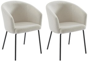 Zestaw 2 krzeseł z podłokietnikami z tkaniny bouclette i czarnego metalu - Kremowy - MORONI