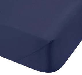 Ciemnoniebieskie prześcieradło z perkalu bawełnianego z gumką 185x200 cm Cotton Percale – Bianca