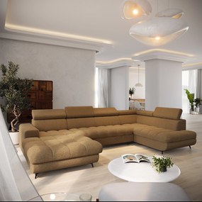Masseno Narożnik CORENO z funkcją spania i pojemnikiem na pościel Narozniki U, Rozkładana sofa - Miodowy, QUELLE 17