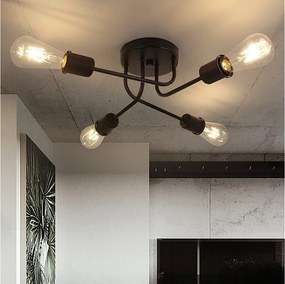 NETTLIFE Lampa sufitowa vintage czarna - retro lampa do salonu 4 lampy przemysłowe E27 Bez żarówek