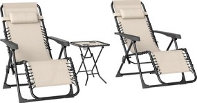 Outsunny Zestaw Ogrodowy 3-Częściowy z Leżakami i Stolikiem, Beżowy, 90x65x110 cm