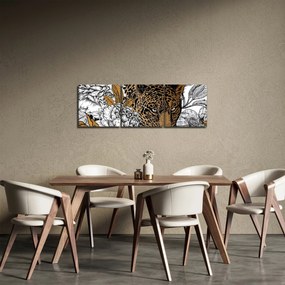 Obraz - Lampart pośród kwiatów (z zegarem) (90x30 cm)