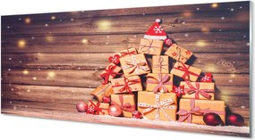 Panel szklany do Kuchni Świąteczne Prezenty na Drewnie