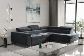 Narożnik z funkcją spania w kształcie L ATOM, tkanina Monolith, Antracytowy, Prawy