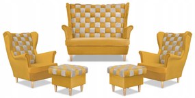 Zestaw uszak CAROL DUO sofa fotele pufy Family Meble żółty miodowo - szary