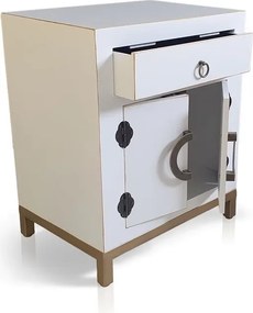 Komoda, stolik nocny, metalowe okucia, styl azjatycki, biały.